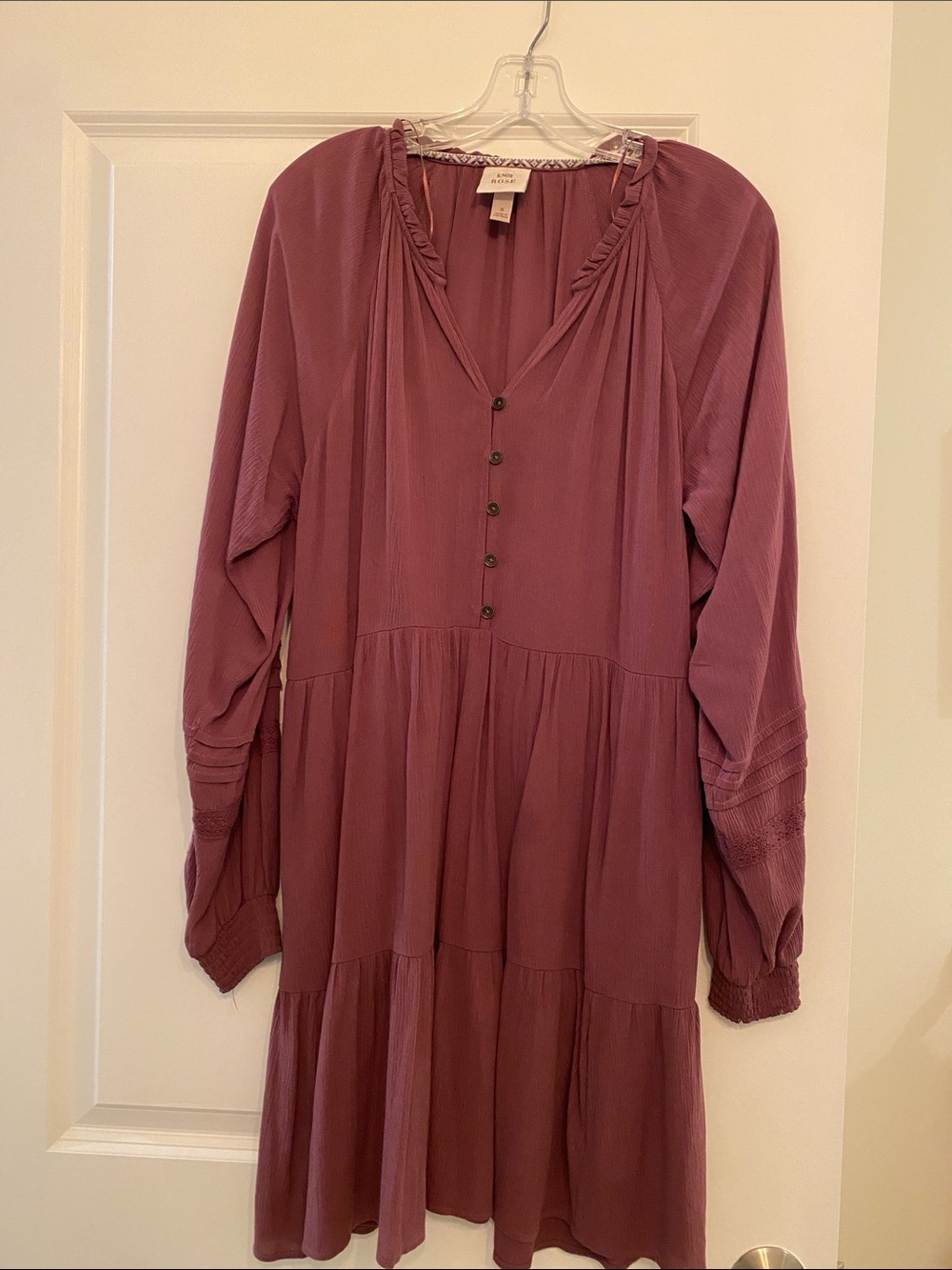 Knox Rose Mauve Tiered Button-Front Long Sleeve Dress